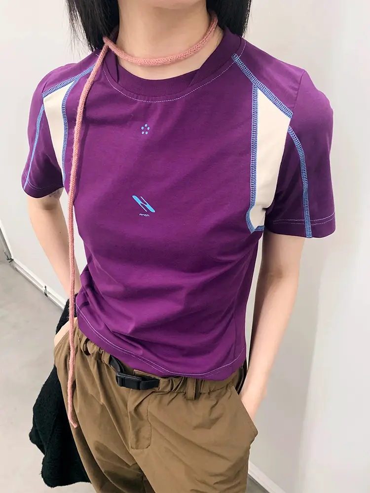 Dark Blue Patchwork Cool Antibacterial Breathable Right Shoulder Short Sleeve Summer American Fitness Quick-Drying Sports T-Shirt Men's Half Sleeve