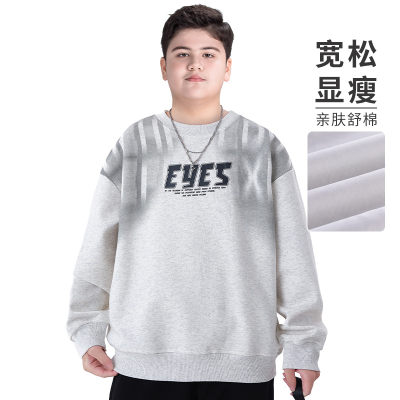 Plus-Size Boys' Sweatshirt, Oversized Spring and Autumn Wear, 2025 New Model, Junior High School Students' Base Shirt, for Older Children and Chubby Kids