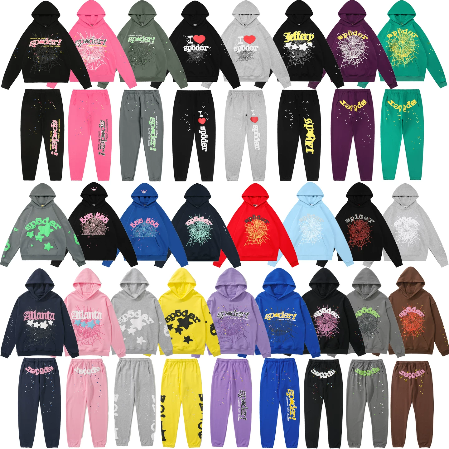 Sp5Der Foam Print 555 Men's Spider Web Hooded Sweatshirt Young Thub Casual Pants Sports Suit photo QC de TAOBAO sur Qualit.ly