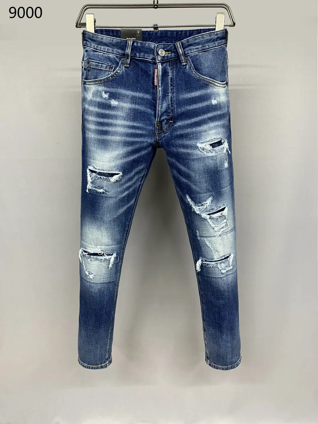 25 Autumn New D2 Men's Cowboy Casual Slimming Micro Elastic Water Washed Cut Hole Patch 9000 Nine Cent Pants