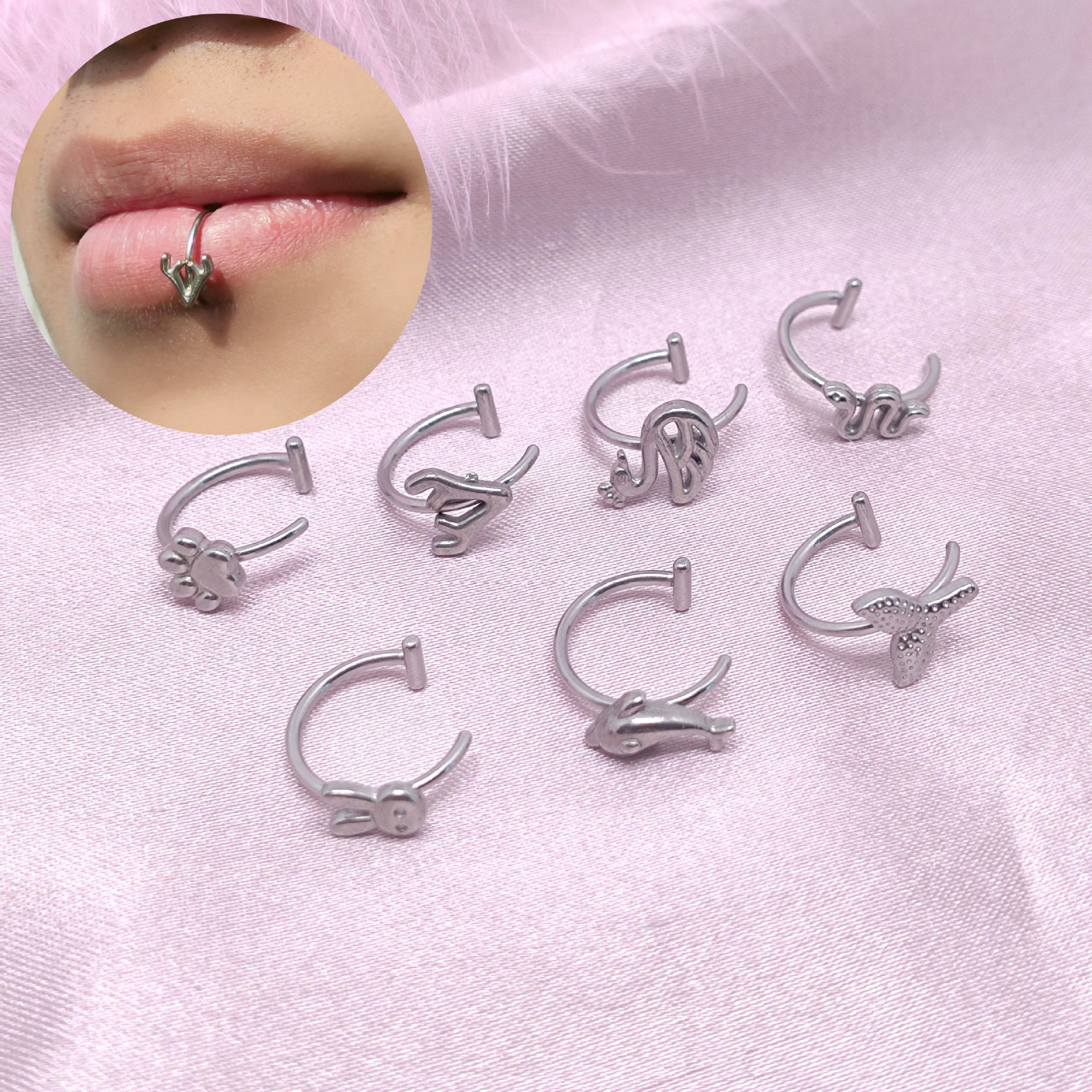 New Original niche animal lip ring stainless steel cross bar all-match punch-free lip nails European and American style lip Accessories Wholesale