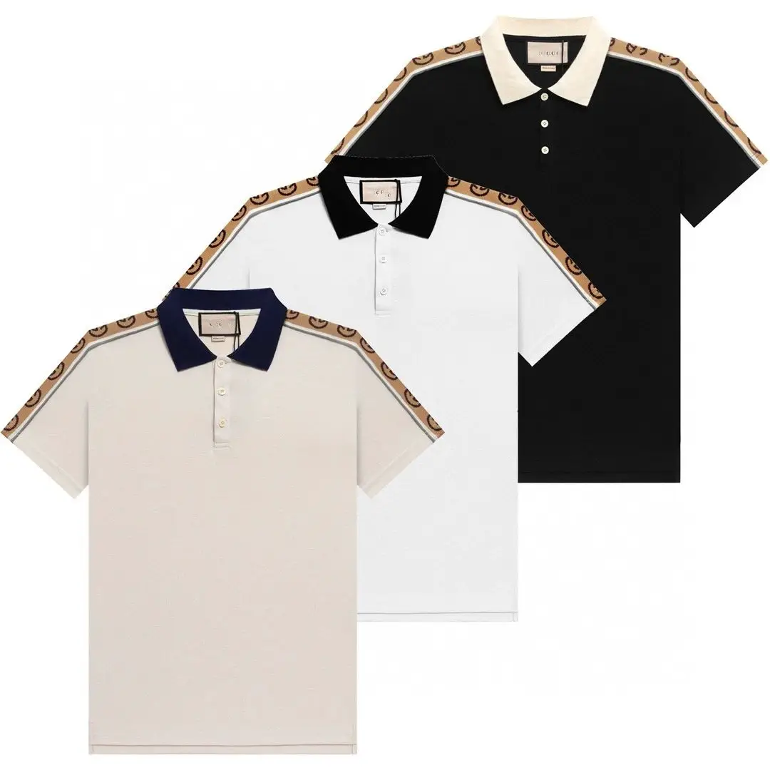 高版本 GU家古家POLO衫短袖T恤双G织带logo拼接休闲宽松男女同款