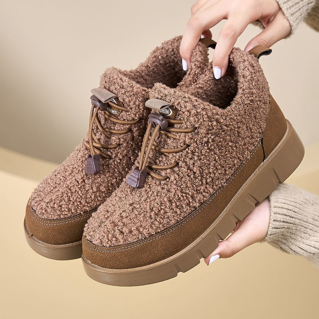 Beijianglang 2025 Winter New Style Fleece-Lined Thickened Warm Non-Slip Hiking Women's Boots Casual Versatile Windproof Slip-On Shoes