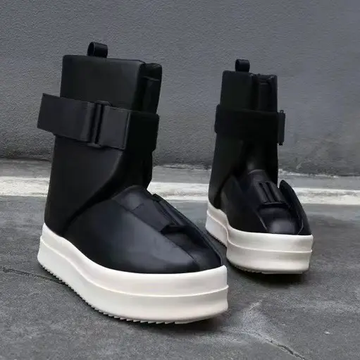 RO Aircraft Fracture Boots Men's and Women's Black High-top Trendy Shoes Korean Style Fashion Boots Punk High Barrel Thick Bottom Boots