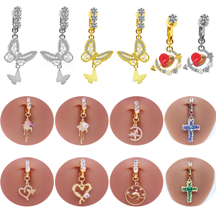 Gaibei European and American cross-border sexy cross navel clip puncture-free navel ring hot girl heart-shaped navel nail ear clip dual-use