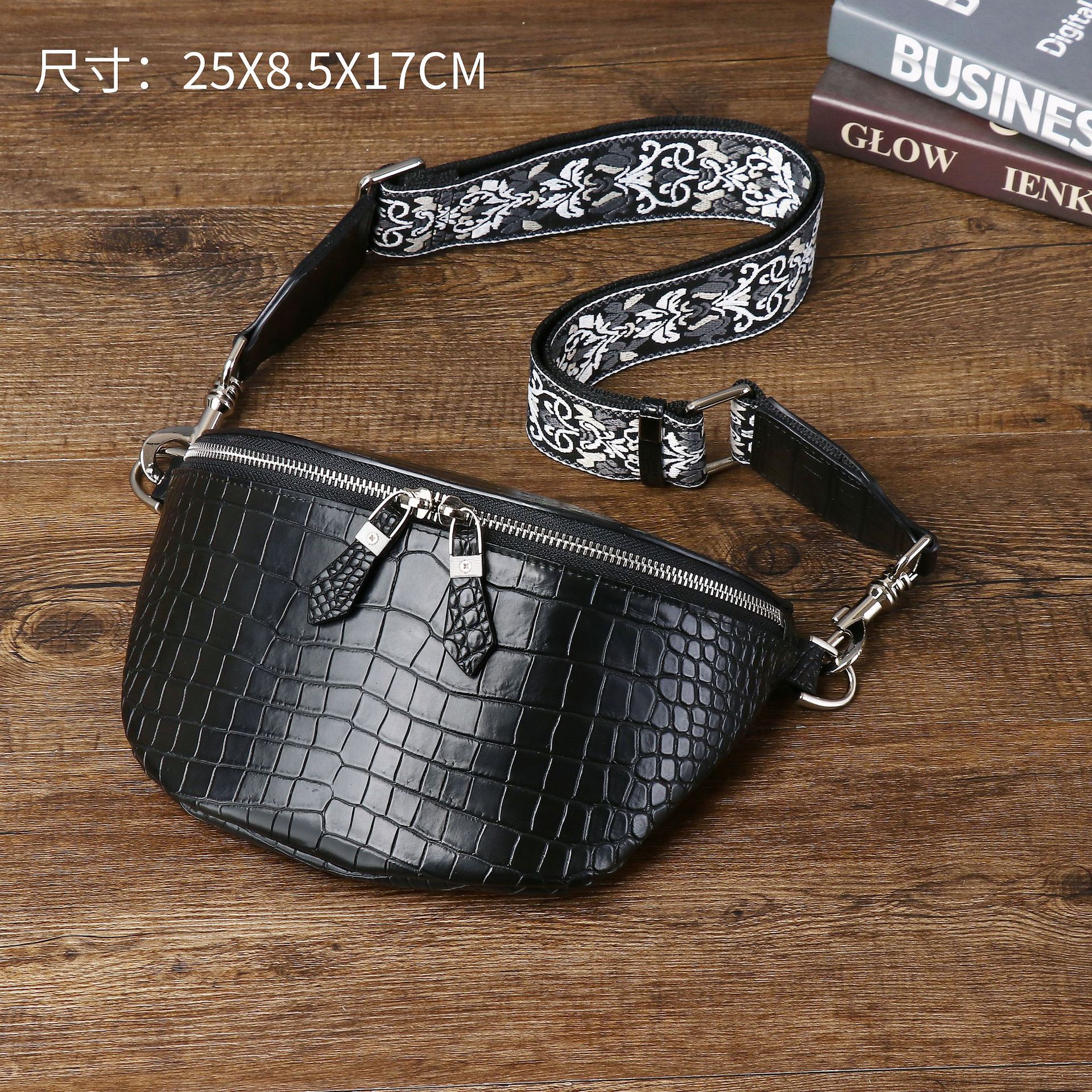 New Crocodile Belly Pattern Men's Waist Bag Classic Large Capacity Chest Bag Crossbody Bag Outdoor Fashion Men's Bag Trendy Factory