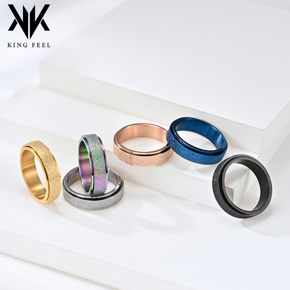 Cross-border e-commerce neutral simple light luxury wind frosted pearl sand rotatable titanium steel decompression ring hand jewelry fashion