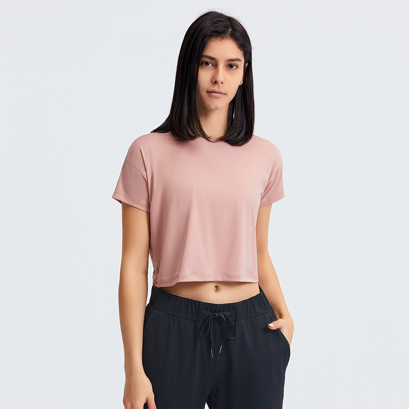 European and American New Sexy Navel-Baring Short Yoga T-Sleeve Women's Quick-Drying Loose Breathable Outdoor Sports Fitness Clothing Ds071