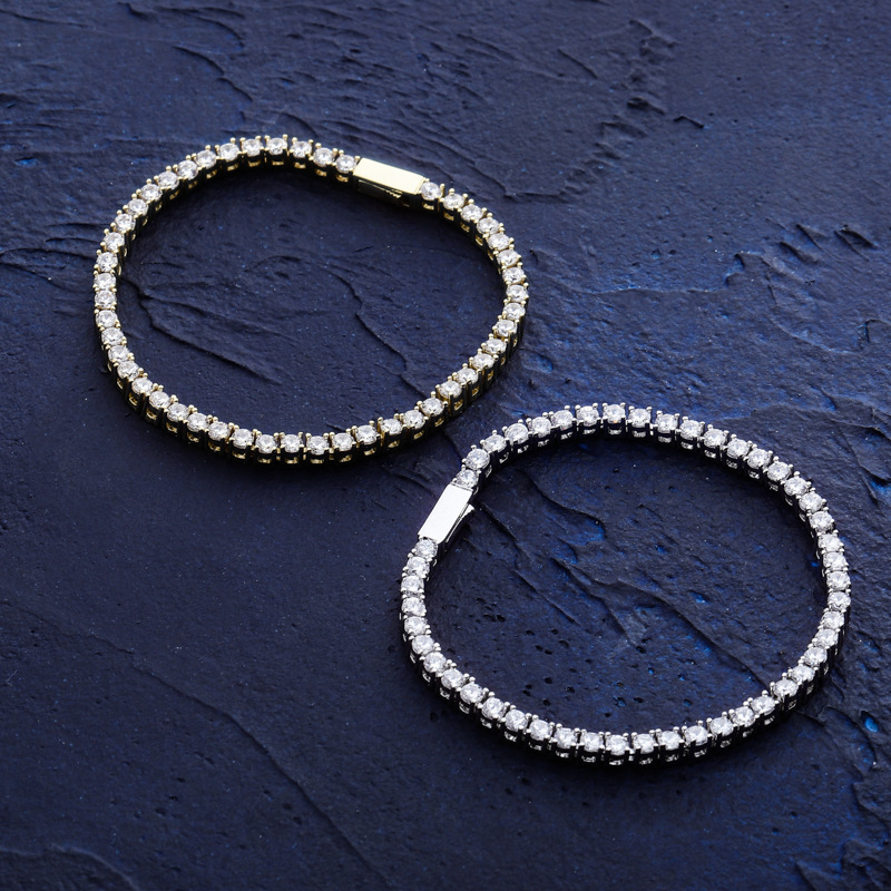 European and American Necklace Hip-Hop 3-6mm Wide Spring Buckle Tennis Chain Cross-Border Jewelry Micro-Inlaid Single Row Zircon Bracelet Wholesale