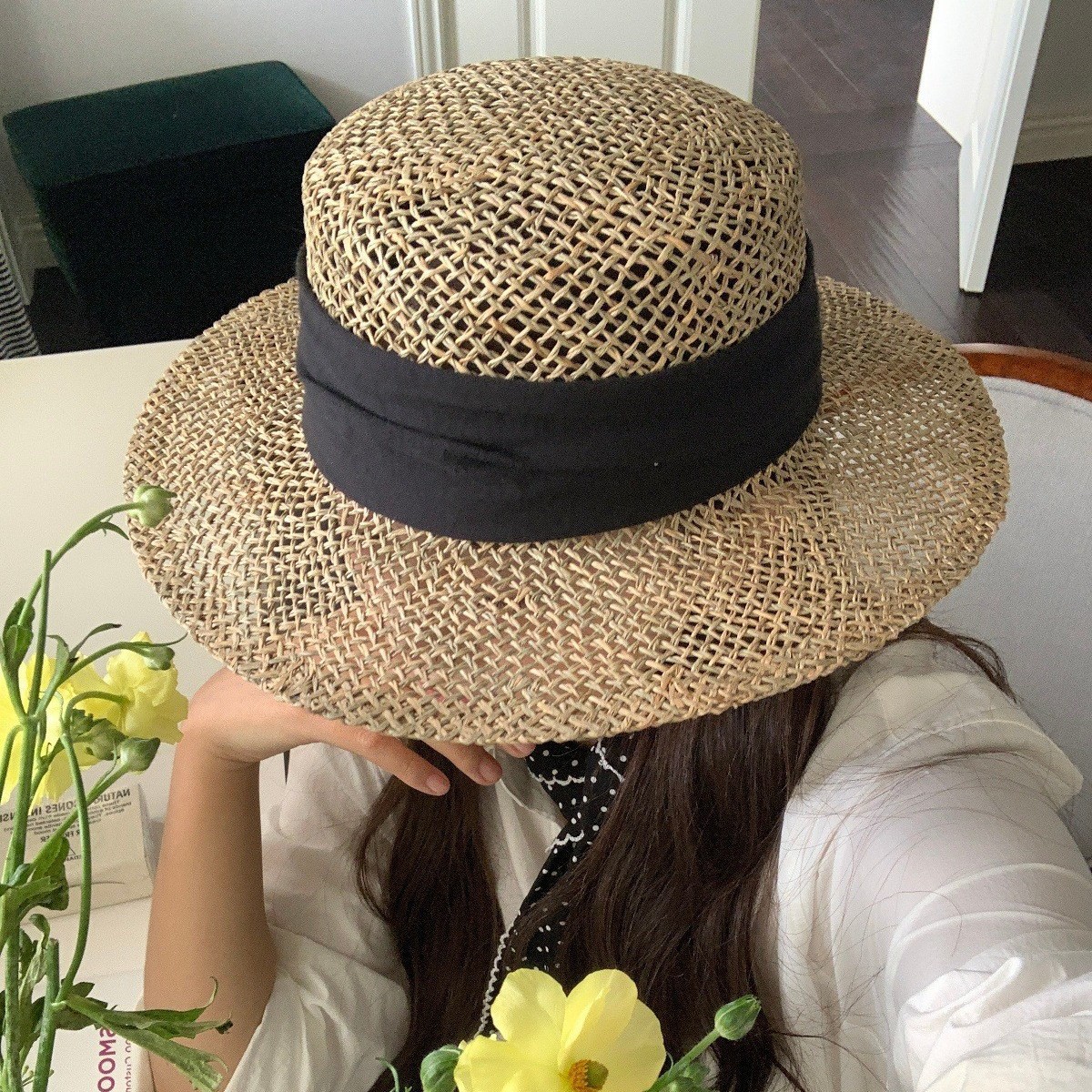 Cheese Shop~Seaside Vacation Sunshade Straw Hat for Women 2025 New Summer Cut Out Beach Straw Hat Sun Protection Hat