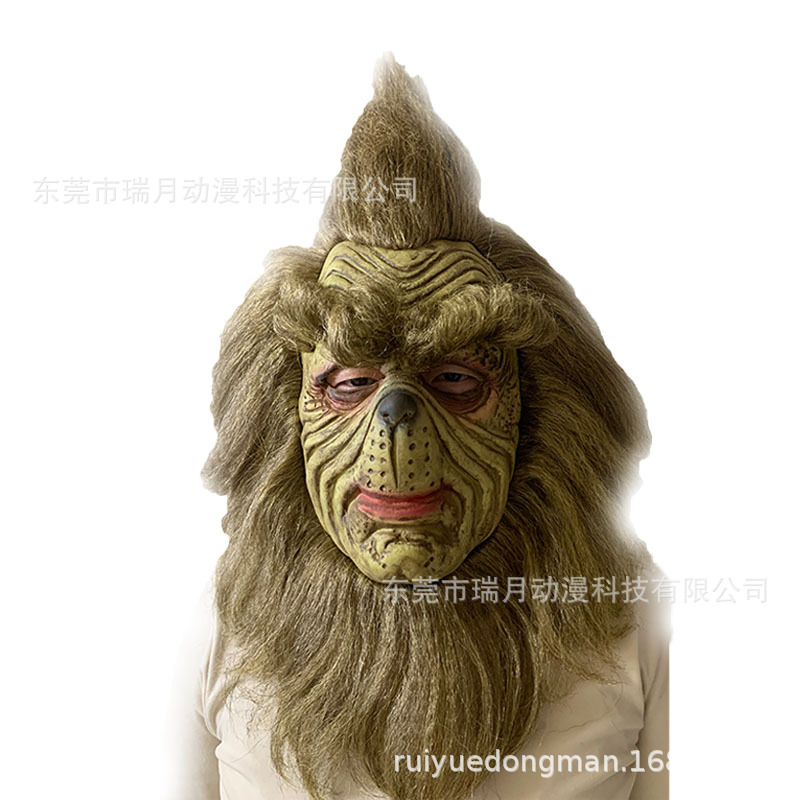 Christmas disguise geek funny green hair monster mask Christmas geek Grinch mask party latex headgear