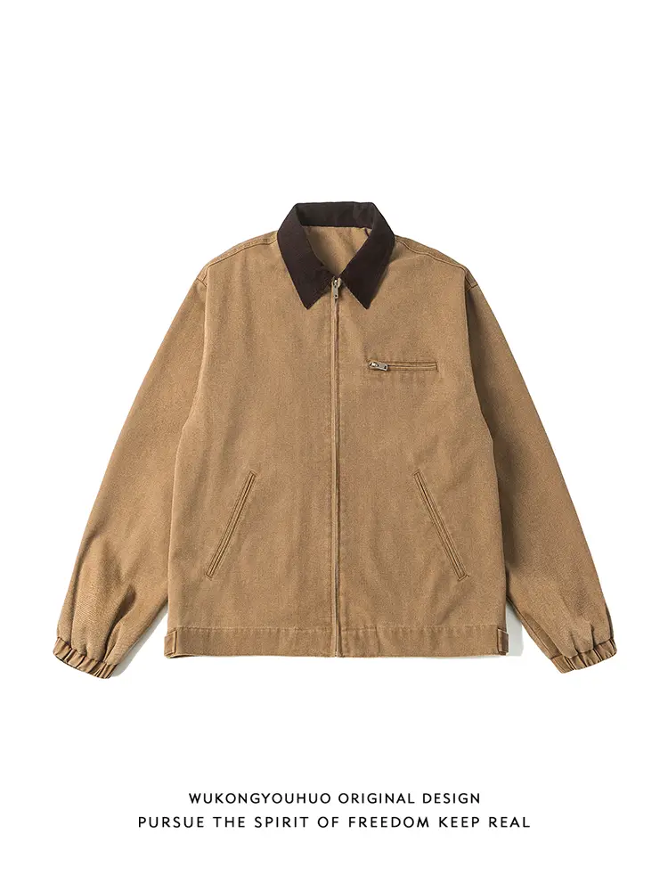 Wukong Has in Stock Trendy Brand Cleanfit Detroit Workwear Lapel Jacket for Men, American Style Loose Niche Short Jacket