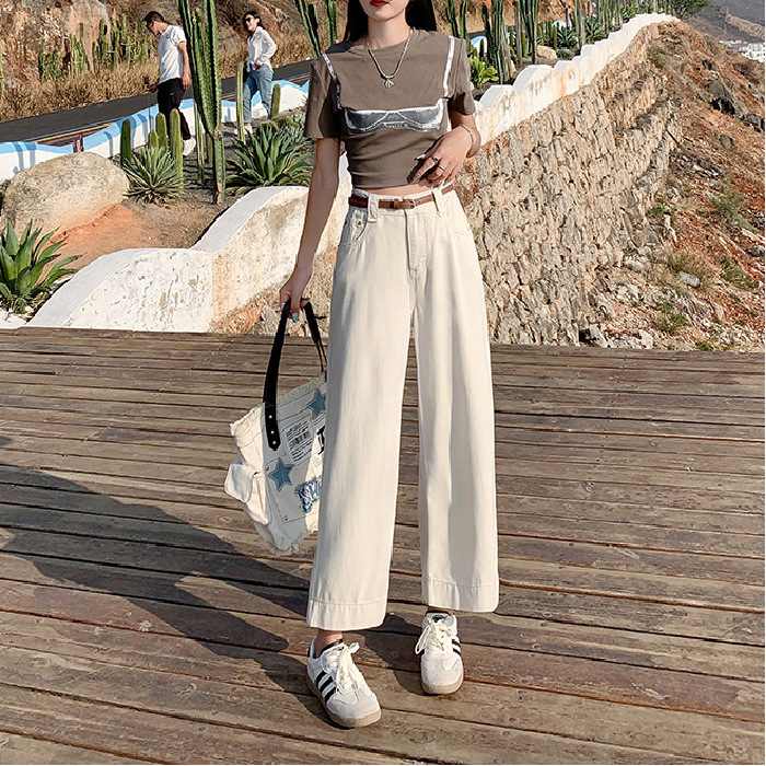 Tencel Wide-leg Eight-point Jeans Women's 2024 New Summer Thin Loose Pants Bf Lazy Style Retro Dipped