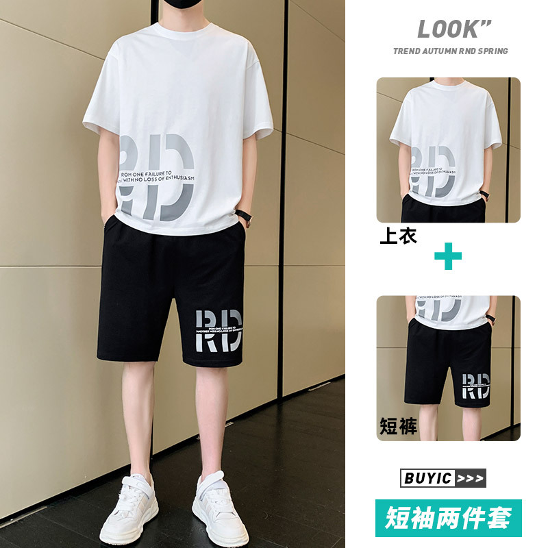 Short-Sleeved Suit Men's 2025 Summer New Sports T-Shirt with Shorts Set of Half-Sleeved T-Shirt Casual Two-Piece Set