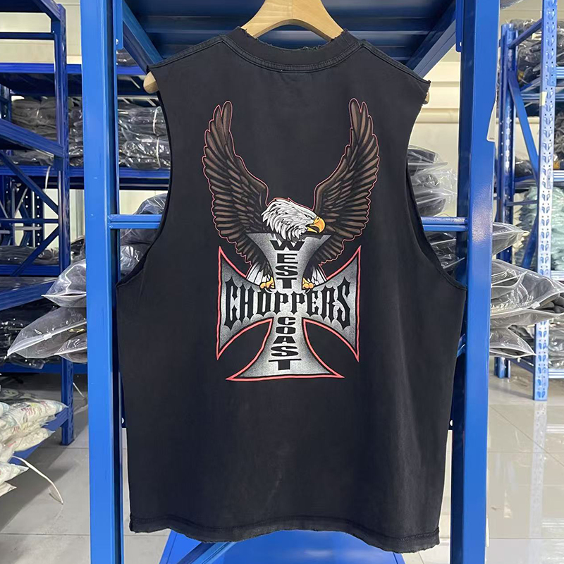 West CoastChoppers American Bald Eagle Wash Old Vintage Ware Sleeve Men's Fashionable Cotton Vest Foto QC de 1688 na Qualit.ly