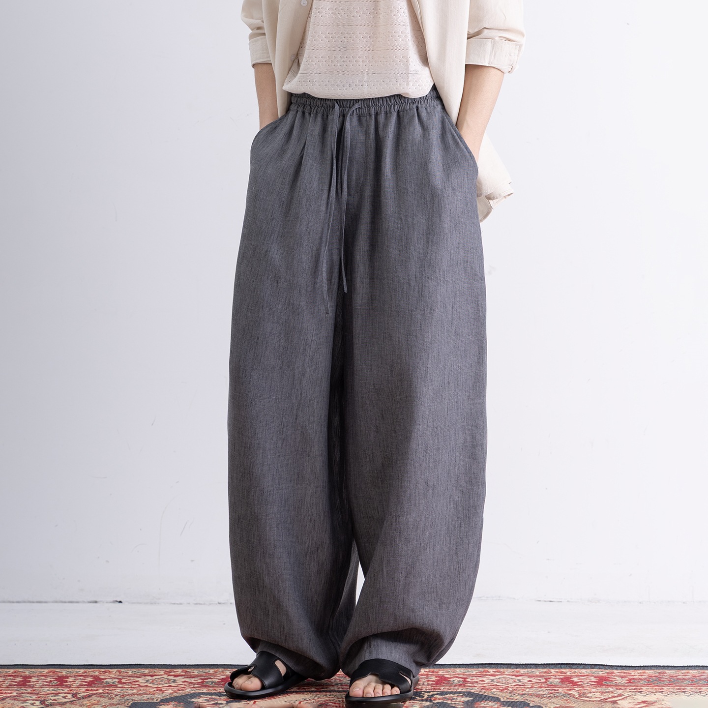 Draping Old Money Style Men's Pants, Relaxed and Mature Linen Pants for Men, Summer Thin Minimalist High-End Cotton-Linen Wide-Leg Men's Pants