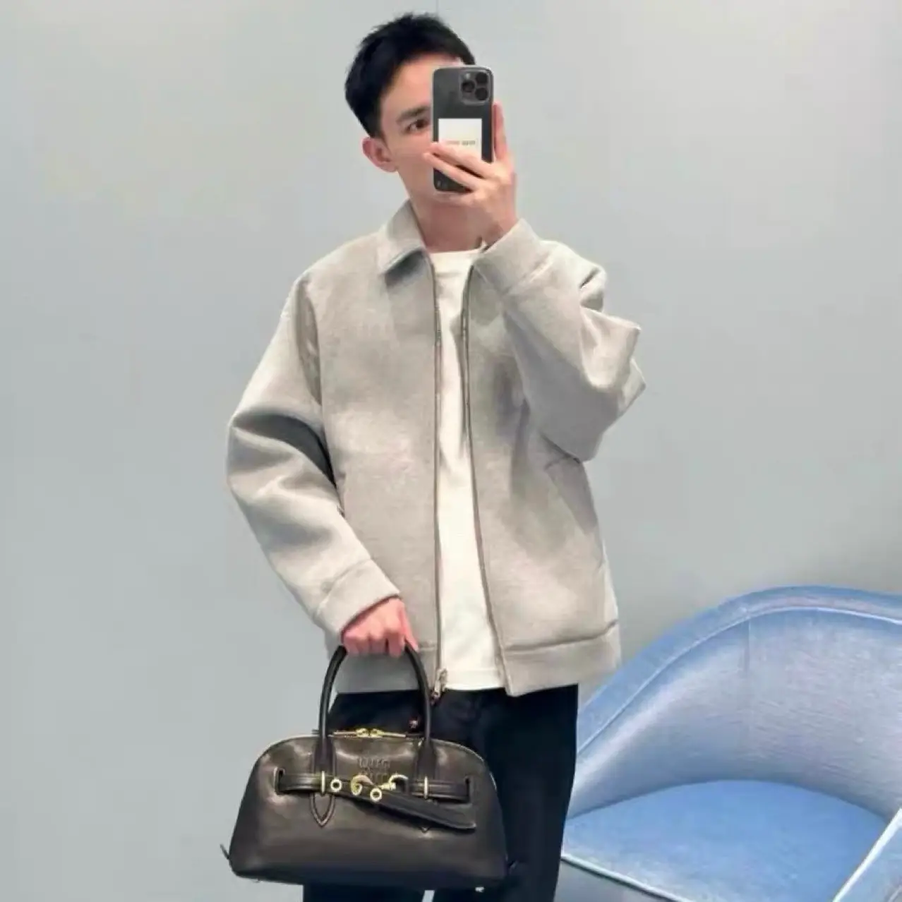 New Air Cotton Gray Pure Cotton Gold Zipper Simple Jacket Jacket for Men and Women, Same Style for Couples