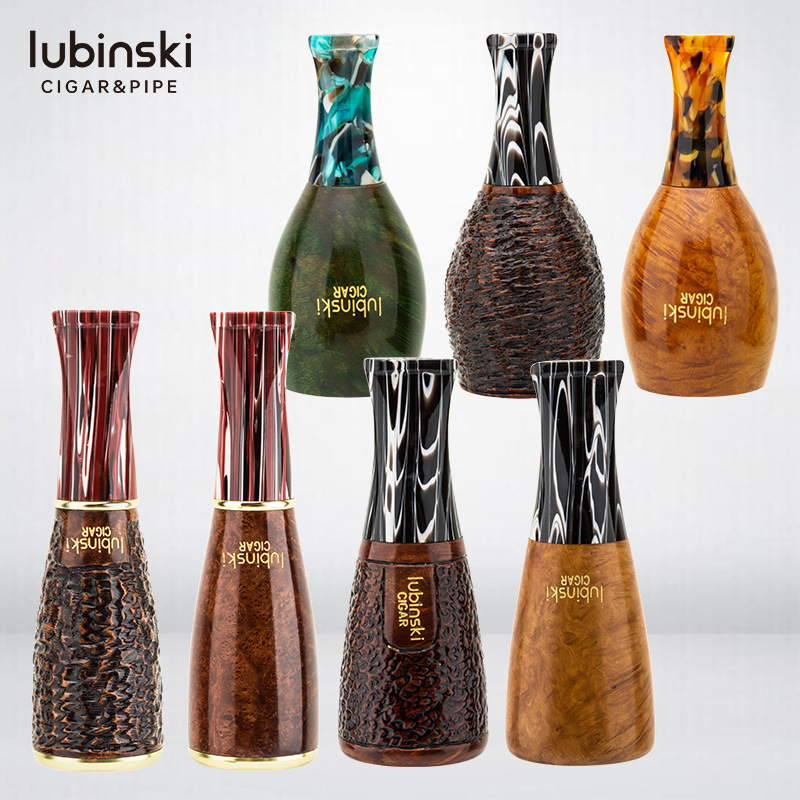 LUBINSKI cigar cigarette holder camparan mouth Heather carved/glossy multi-ring diameter portable cigarette holder gift box