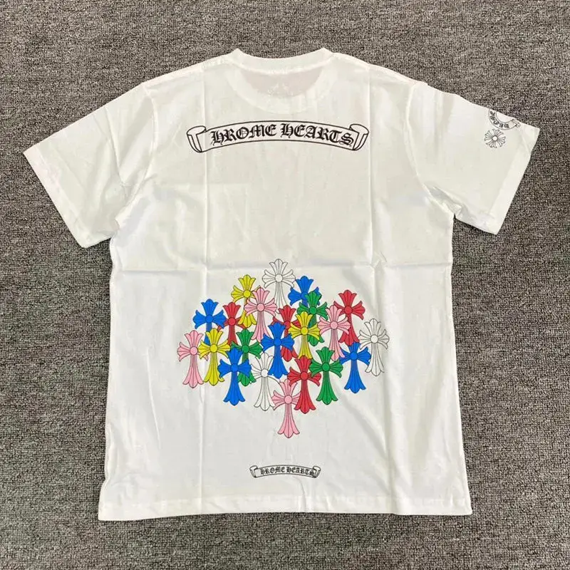 2025 New Summer Trendy Brand Sanskrit Letter Horizontal Stripe Phantom Letter Colorful Cross Group Unisex Short-Sleeve T-Shirt