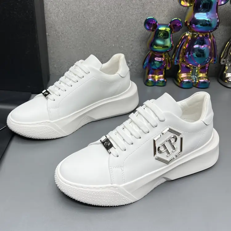 Trendy Pp Men's Shoes 2024 Summer New arrival Genuine Leather White Shoes Men Versatile Thick-Soled Height-Increasing Athleisure Sneakers