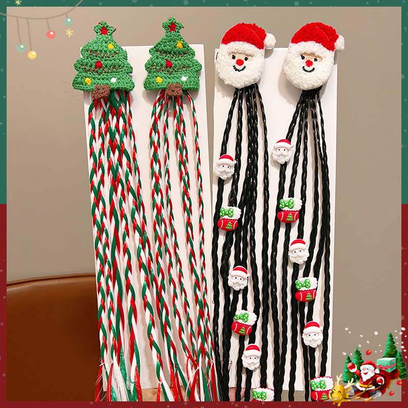 Children's Wig Braids Christmas Headwear Cute Sweet Cool Girls 2024 New Style Braided Hair Rope Hairpin Hair Accessories