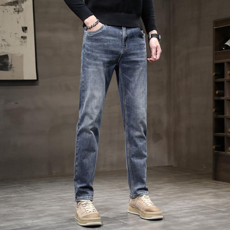 Men's Jeans 2026 Fleece-Lined Trendy Brand Loose Straight-Leg Pants Autumn and Winter Retro Stretch Slim Casual Long Pants