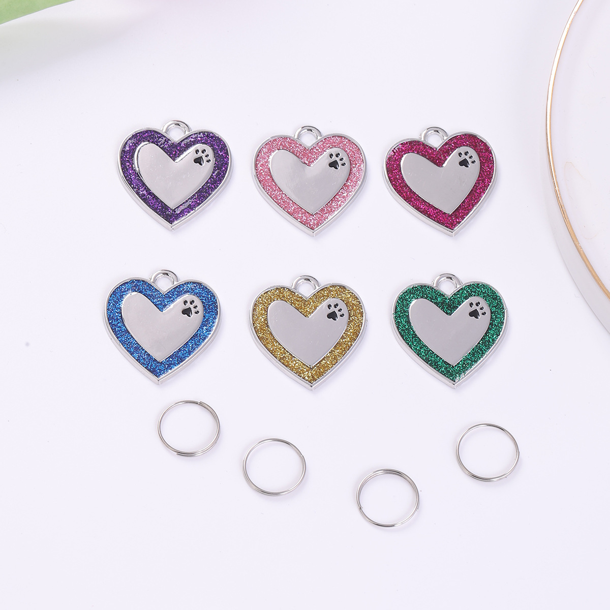 New Heart-Shaped Small Feet Pattern Zinc Alloy Dog Tag Cat Tag Laser Engraving Pet Collar Pendant Decoration