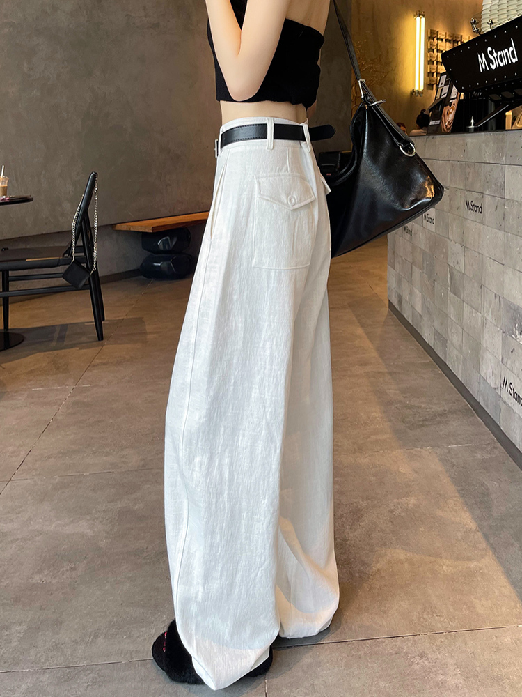 White Linen and Ramie Cropped Pants for Women, Summer New Style, Petite Old Money Style, Thin Suit-Style Cotton-Linen Casual Pants