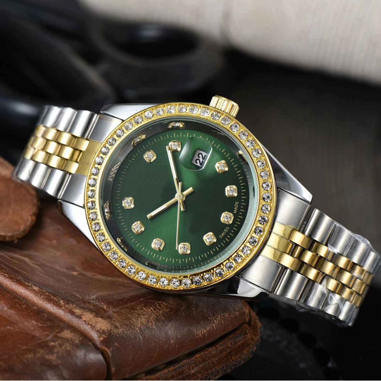 Rolex Diamond Steel Strap Quartz Watch