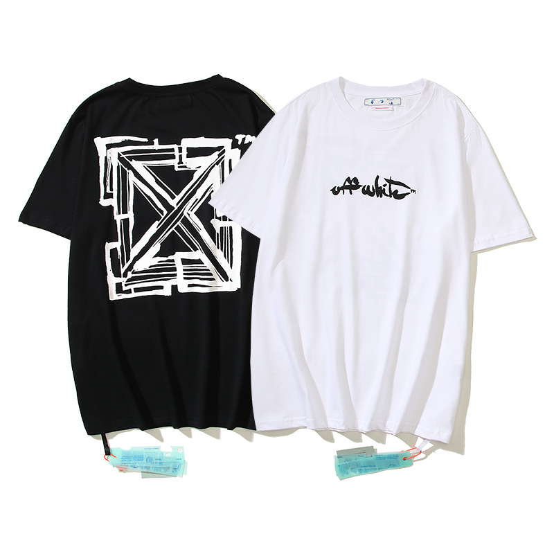 Cross-border spot high quality ow offwhite arrow print unisex cotton short sleeve t-shirt for men and women