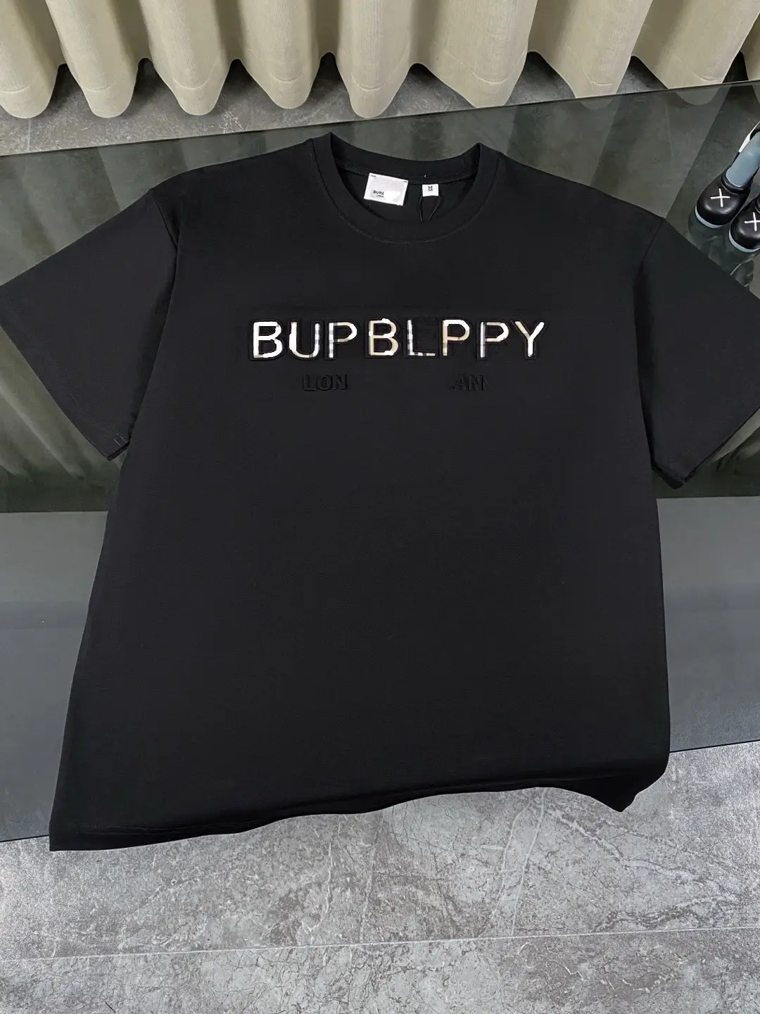 Correct Version B Plaid Letter Micro-label Overlapping Printed Cotton Loose Short-sleeved T-shirt Men's and Women's Same Style Top
