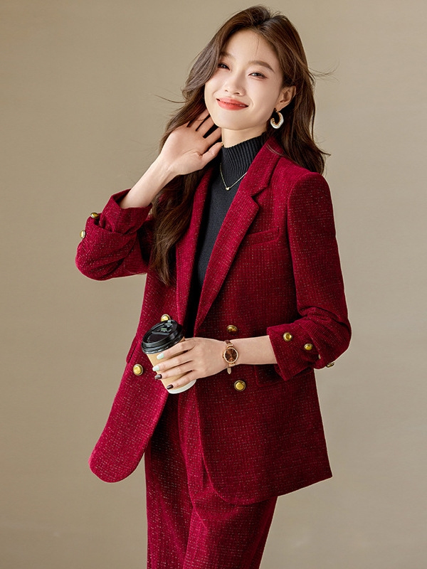 Corduroy Suit suit Women's 2024 New Autumn and Winter Thickened Goddess Fan Professional Wear Loose Casual Suit Jacket