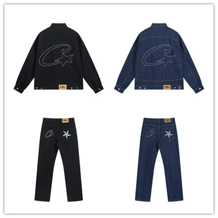 Foreign Trade Tide Alcatraz Island Casual suit High Street Men and Women Couple Fashion Denim Jacket Jacket Casual Jeans