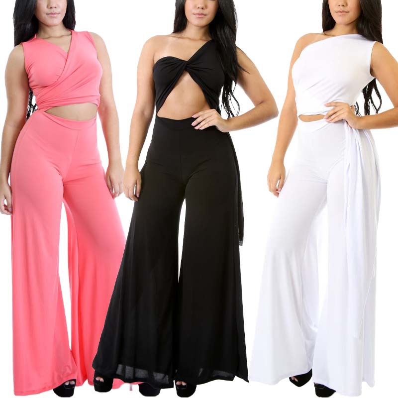 8717 foreign trade cross-border European and American fashion solid color sleeveless changeable style with strap loose wide leg jumpsuit