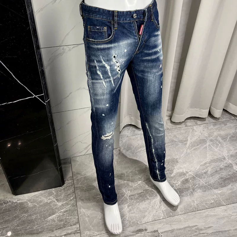 New D2 jeans for men, slim fit, niche design, high-end, light luxury, personalized, trendy, heavy craftsmanship, 25 seasons