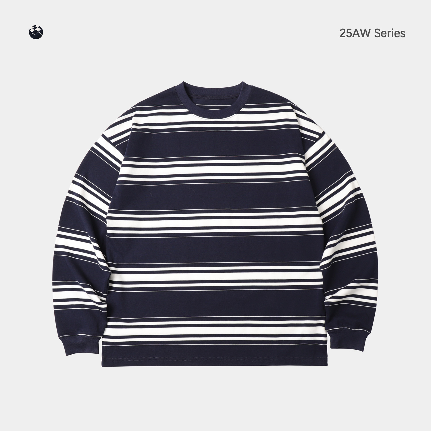 Trs Men's Clothing |   25Aw Custom-Woven 290g Double Yarn Cotton Striped Long-Sleeve Base Layer Loose Fit Small Neckline Round Neck T-Shirt