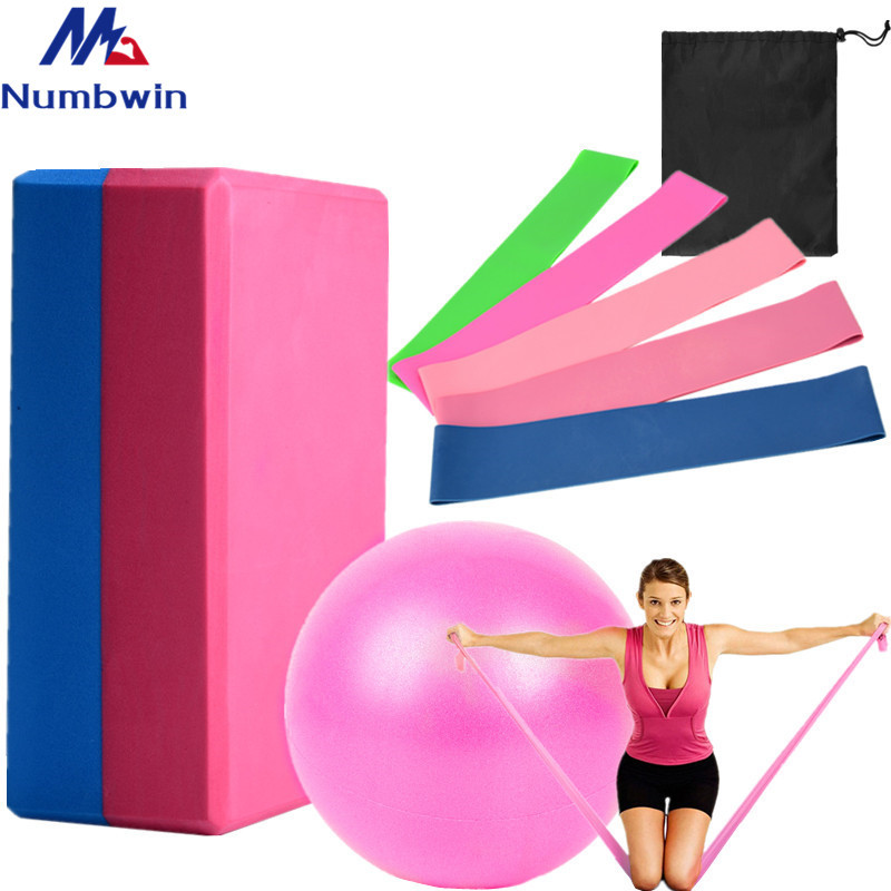 Yoga Brick Nine-piece Set Two-color Practice Brick Latex Hip Abuse Ring 5 Pack 25cm Yoga Ball Yoga Elastic Belt