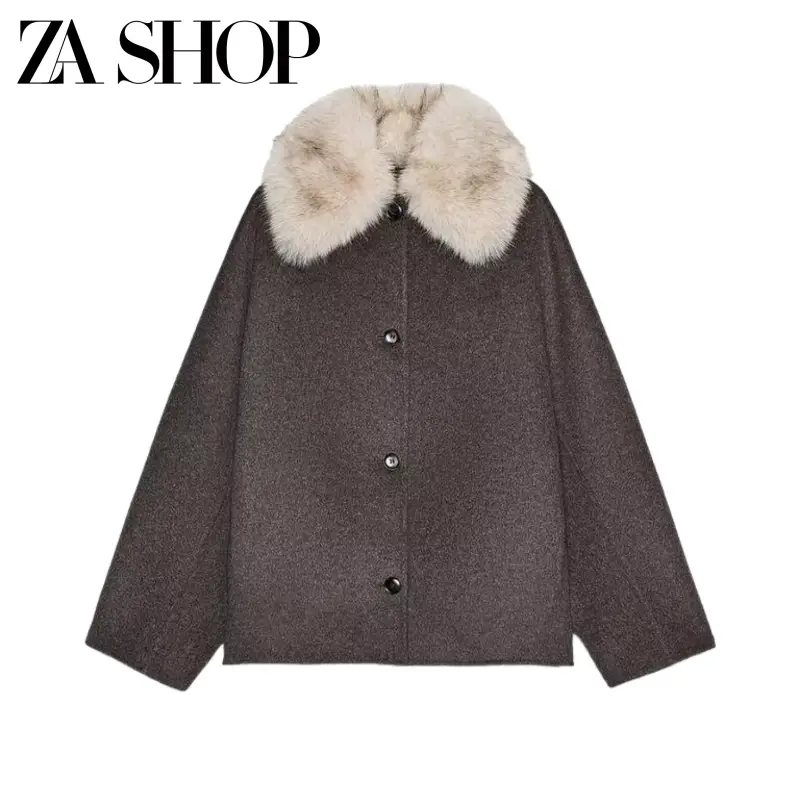 2025 Autum New Women's Clothing Lapel Long sleeves Contrast Color Faux Fur Effect jacket Soft Material Outwear 7522241