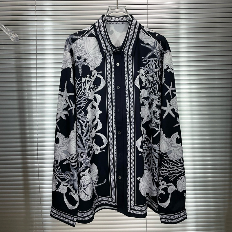 2024 autumn new European and American cross-border foreign trade fashion youth popular digital printing men's long sleeve shirt shirt