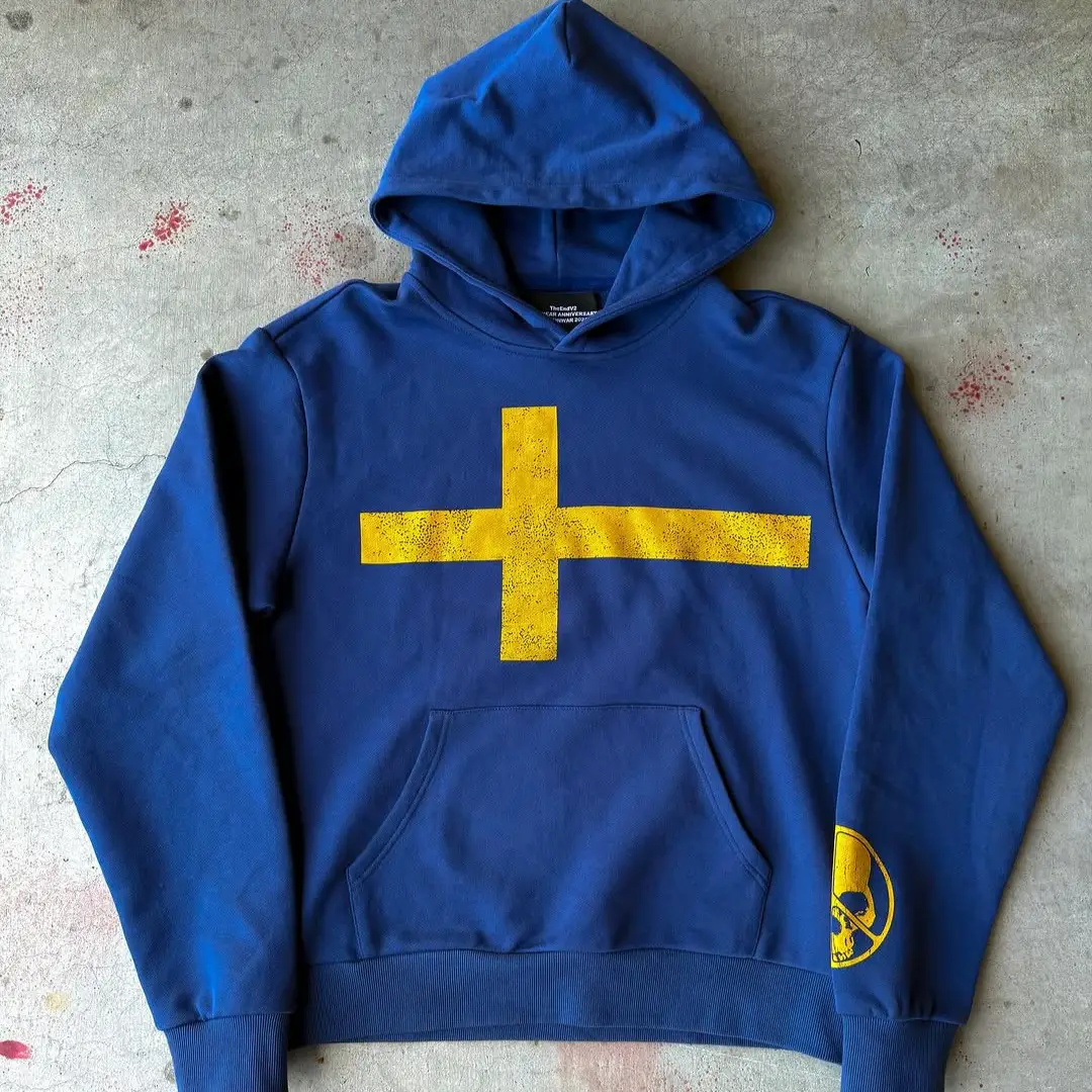 European and American Cross-Border Harajuku Trendyy Stylish Street Pullover Hooded Sweatshirt Fashionable Casual Klein Blue Loose Top
