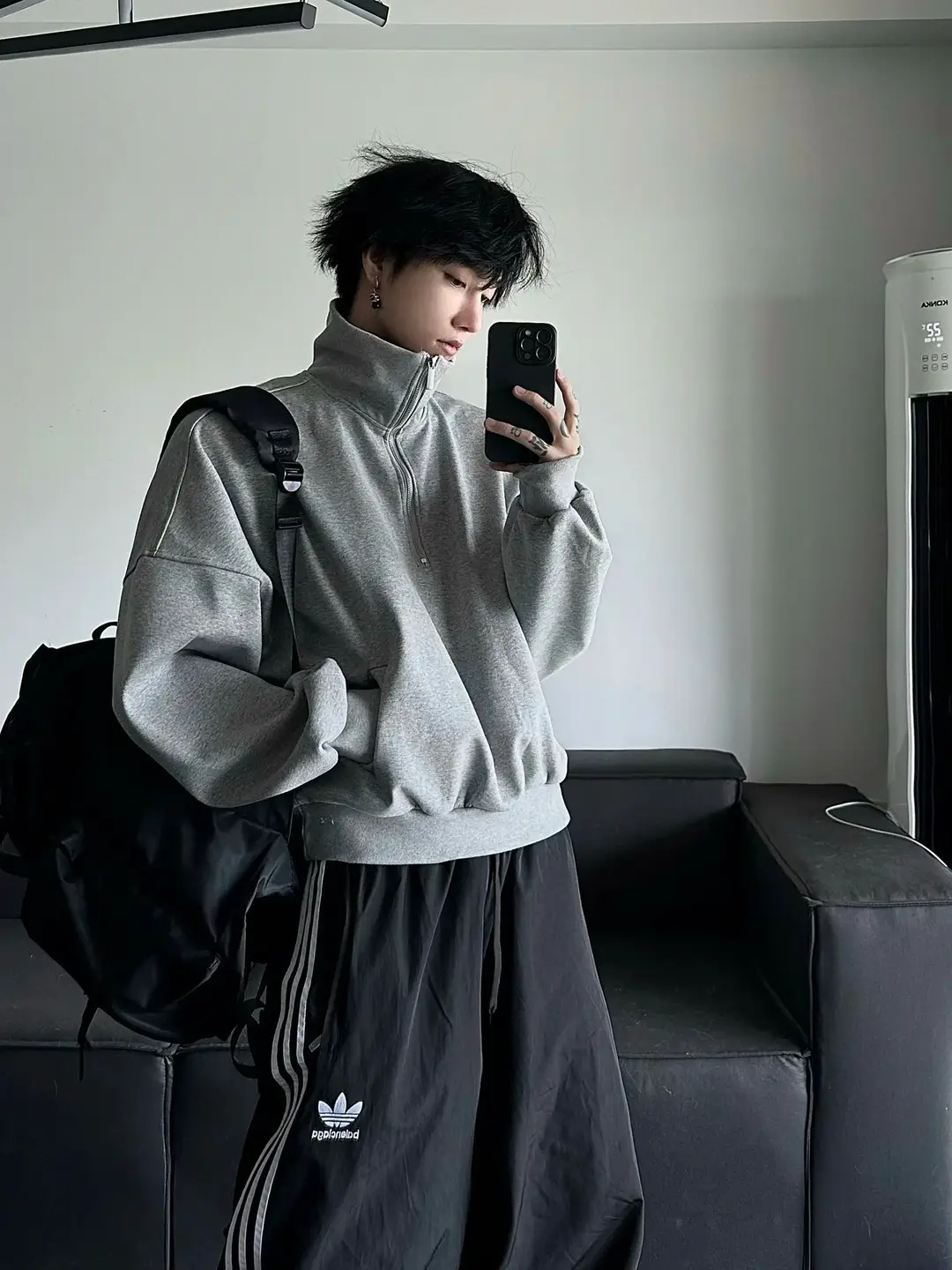 American half zipper sweater men's autumn and winter 500g heavy shoulder polo high collar coat high street tide pullover