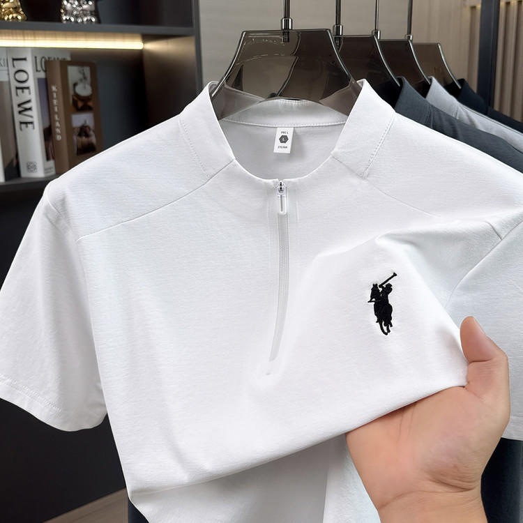 2026 New Moisture-Wicking Quick-Dry Sports-Style Patchwork Zipper T-Shirt Men's Summer Casual Versatile Top