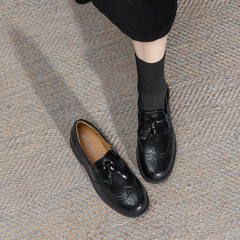 In Stock~British Style Women's Leather Shoes, Early Spring New Model, Export Leather Shoes, Brogue Loafers, Low Heel, Deep Cut Single Shoes