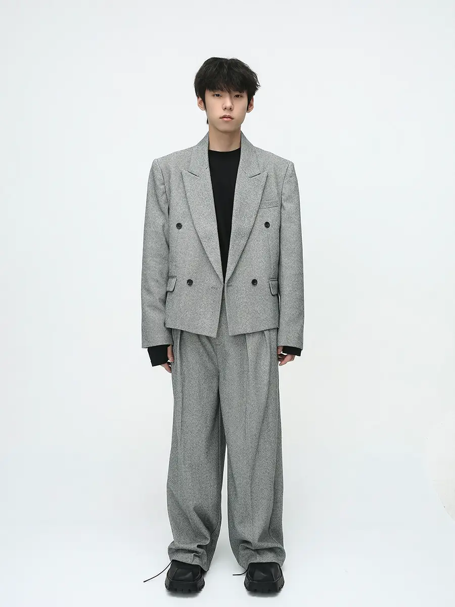 MTLCLOTHES Men's | 2023 Autumn New Product Korean Edition Simple Light Mature Style Casual Shoulder Pad Suit Set Trend