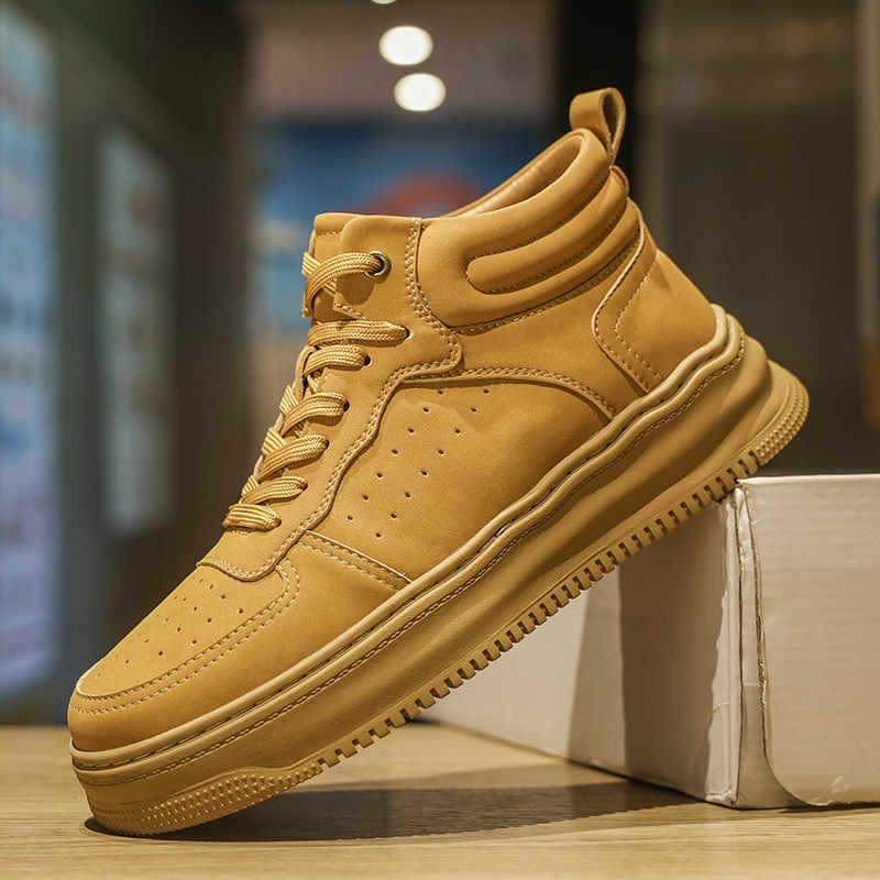 Board Shoes Men's 2024 Autumn New Mid-top Fashionable All-match Casual Shoes Air Force One All-match Thick-soled Heightened Shoes