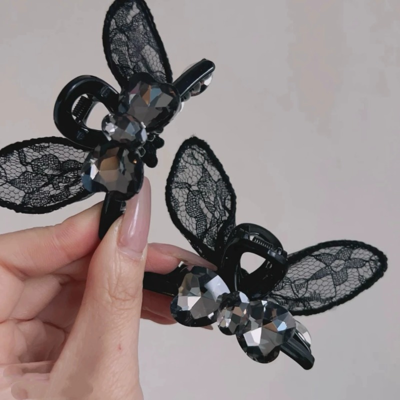 2026 Korean-Style Black Mesh Bow Hairpin with Super Cute Bunny Ears, Age-Reducing Design, Niche Bangs Clip