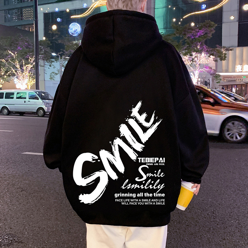European and American hiphop sweater men's autumn and winter fleece-lined American retro couple coat oversize heavy clothes