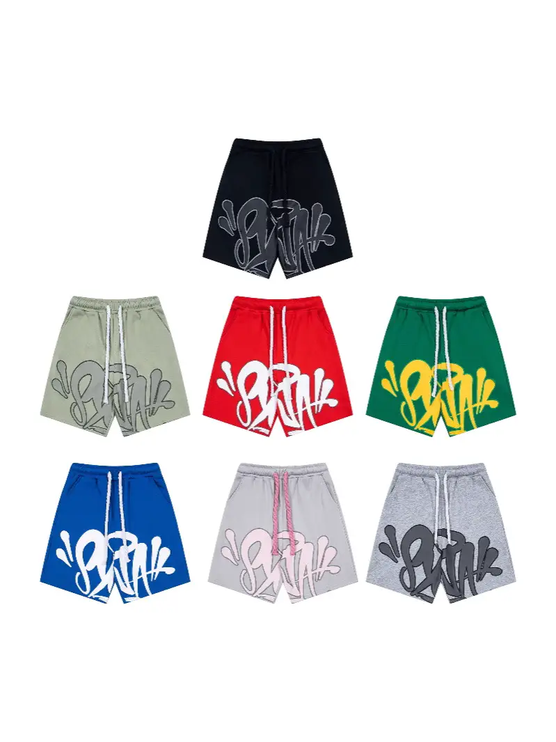 Cross-Border Exclusive Syna World Graffiti Letter Street Hip-Hop High-Quality Pure Cotton Men's and Women's Casual Shorts