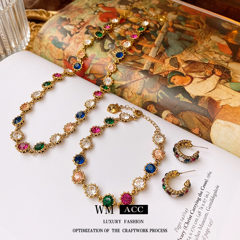 Middle Ages Necklace Vintage Diamond Baroque Style Personality Creative Design Sense Clavicle Chain Light Luxury Necklace Women Wholesale