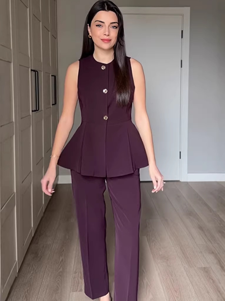2026 Spring New Foreign Trade Style European and American Amazon High-End Slim Fit Long Sleeve Waist-Cinching Suit and Trousers Two-Piece Set